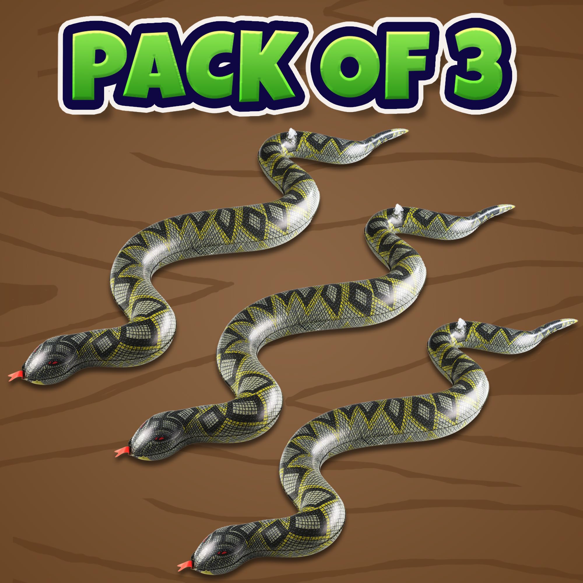 Inflatable Snakes for Pool (3 Pack) - 39 Inch Blow Up Fake Snake Toys for Pool Party, Backyard & Garden - Repels Ducks, Frogs & Birds - Jungle Safari Outdoor Décor